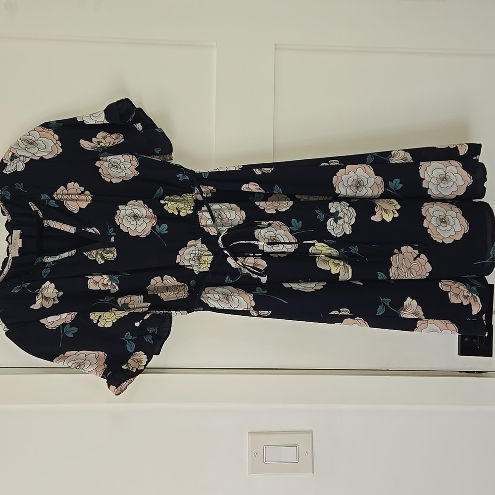 Navy and Peach Floral  Dress
